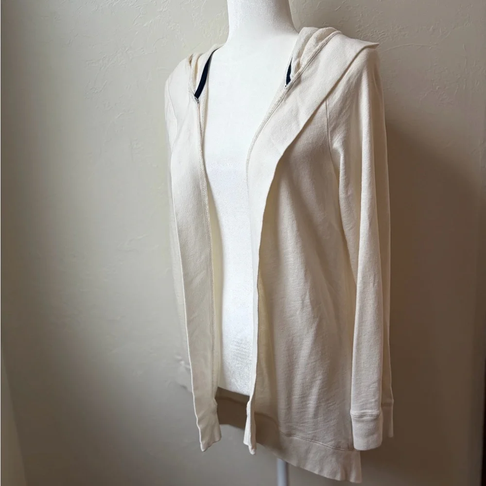 Lauren Ralph Lauren Hooded Open Front Cotton Modal Cardigan Cream Ivory Small